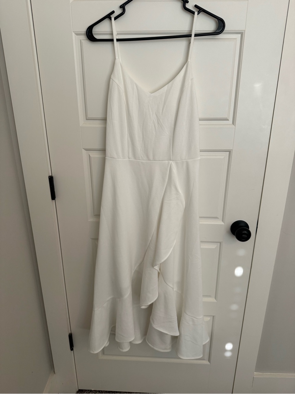 White Spaghetti-Strap High-Low Ruffle Dress